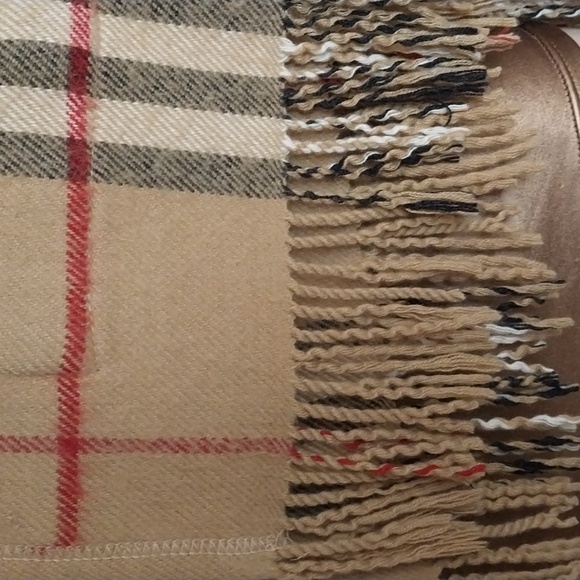 Shawl Cape Blanket Cashmere Wool Tan Blk Plaid Reversible Pockets Sorvano Italy - Picture 6 of 15